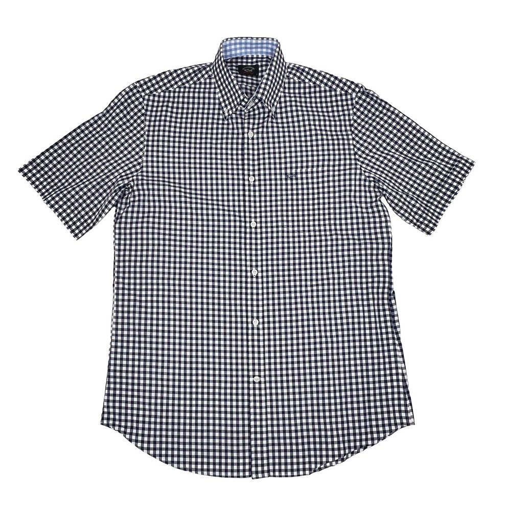 Paul & Shark Shirt Mens M 40 Blue Check Short Sleeve Casual Button Up Yachting